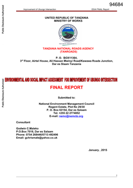 Environmental and Social Impact Assessment (ESIA) for the Project