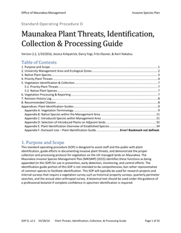 Maunakea Plant Threats, Identification, Collection & Processing Guide. V2.2