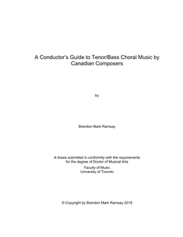 A Conductor's Guide to Tenor/Bass Choral Music by Canadian