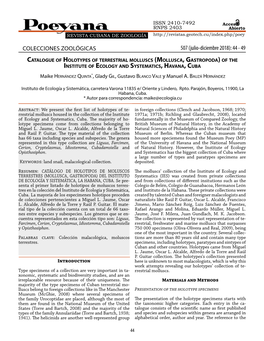 Catálogo Holotipos Moluscos Terrestres Instituto De