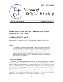 How Christians and Muslims Can Embrace Religious Diversity and Each Other an Evangelical Perspective Benjamin B