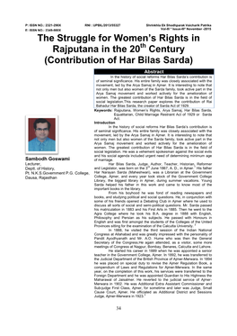 Contribution of Har Bilas Sarda) Abstract in the History of Social Reforms Har Bilas Sarda‟S Contribution Is of Seminal Significance