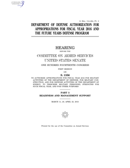 Department of Defense Authorization for Appropriations for Fiscal Year 2016 and the Future Years Defense Program