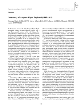 In Memory of Augusto Vigna Taglianti (1943-2019)