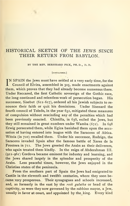 Historical Sketch of the Jews Since Their Return from Babylon