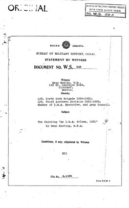 Roinn Cosanta. Bureau of Military History. 1913-21