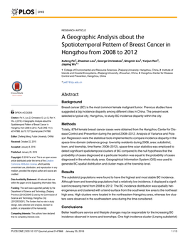 A Geographic Analysis About the Spatiotemporal Pattern of Breast Cancer in Hangzhou from 2008 to 2012