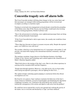 Concordia Tragedy Sets Off Alarm Bells