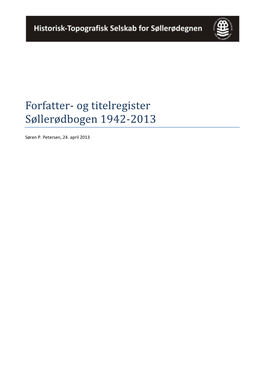 Forfatter- Og Titelregister Søllerødbogen 1942-2013