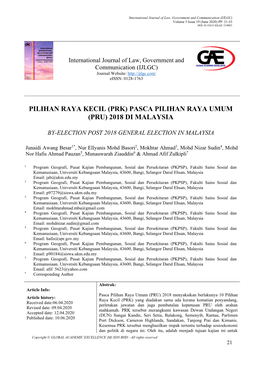 Prk) Pasca Pilihan Raya Umum (Pru) 2018 Di Malaysia
