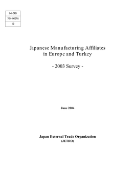 Japanese Manufacturing Affiliates in Europe and Turkey