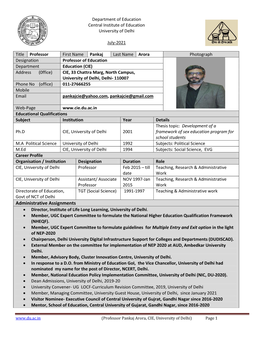 Administrative Assignments  Director, Institute of Life Long Learning, University of Delhi