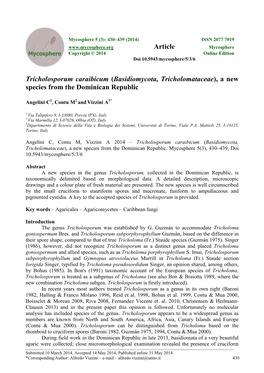 Tricholosporum Caraibicum (Basidiomycota, Tricholomataceae), a New Species from the Dominican Republic