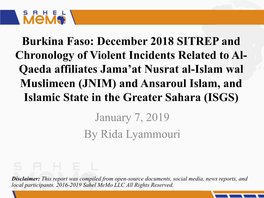 Burkina Faso: December 2018 SITREP and Chronology of Violent Incidents Related to Al- Qaeda Affiliates Jama'at Nusrat Al-Islam
