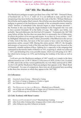 The Mackenzies”, Published in West Highland Notes & Queries, Ser