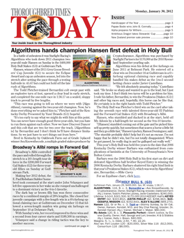 THOROUGHBRED TIMES Monday, January 30, 2012 ® INSIDE Handicapper of the Year