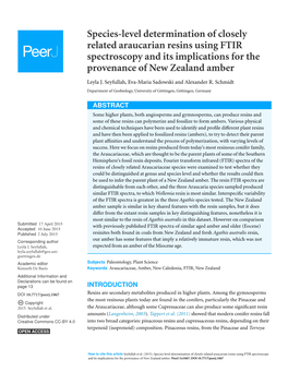 Species-Level Determination of Closely Related Araucarian Resins Using FTIR Spectroscopy and Its Implications for the Provenance of New Zealand Amber