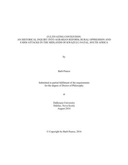 An Historical Inquiry Into Agrarian Reform, Rural Oppression and Farm Attacks in the Midlands of Kwazulu-Natal, South Africa