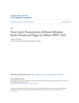 Franz Liszt's Transcription of Johann Sebastian Bach's Prelude and Fugue in a Minor (BWV 543)