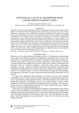 Ecological Value of Abandoned Wild Landscapes in Chinese Cities