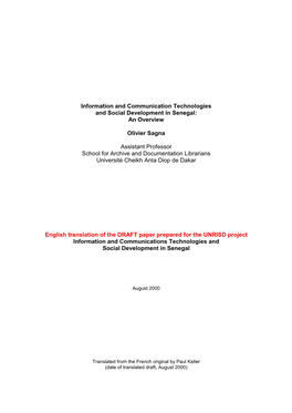 Information and Communication Technologies and Social Development in Senegal: an Overview