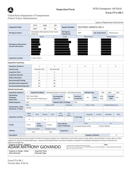 FTA WMATA Safety Oversight Inspection Reports May 2017