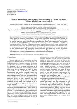 Effects of Seasonal Migration on School Drop-Out in District Tharparkar, Sindh, Pakistan: a Logistic Regression Analysis