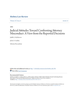 Judicial Attitudes Toward Confronting Attorney Misconduct: a View from the Reported Decisions Judith A