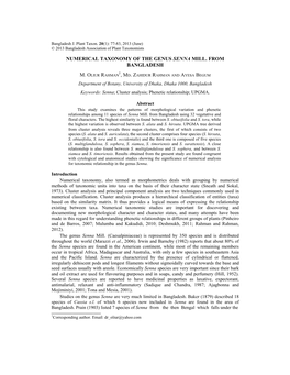 Numerical Taxonomy of the Genus Senna Mill. from Bangladesh M