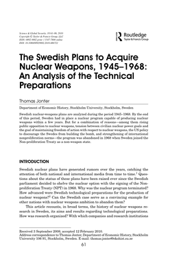 The Swedish Plans to Acquire Nuclear Weapons, 1945–1968: an Analysis of the Technical Preparations