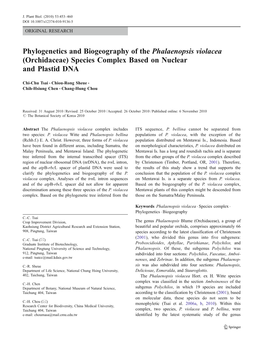 Phylogenetics and Biogeography of the Phalaenopsis Violacea (Orchidaceae) Species Complex Based on Nuclear and Plastid DNA