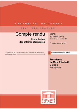 Compte Rendu Mardi 23 Juillet 2013 Commission Séance De 17 Heures 30 Des Affaires Étrangères Compte Rendu N° 82