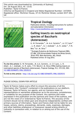 Galling Insects on Neotropical Species of Baccharis (Asteraceae) G