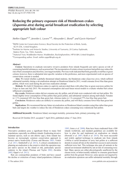 Reducing the Primary Exposure Risk of Henderson Crakes (Zapornia Atra) During Aerial Broadcast Eradication by Selecting Appropriate Bait Colour