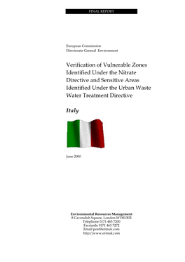 Verification of Vulnerable Zones Identified Under the Nitrate Directive and Sensitive Areas Identified Under the Urban Waste Water Treatment Directive