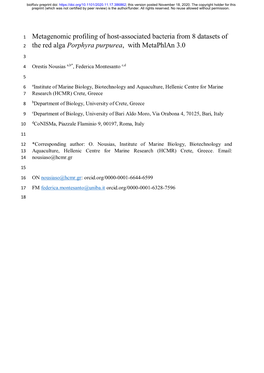 Metagenomic Profiling of Host-Associated Bacteria from 8 Datasets of 2 the Red Alga Porphyra Purpurea, with Metaphlan 3.0
