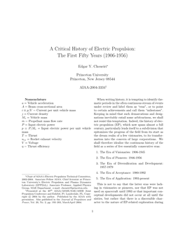 A Critical History of Electric Propulsion: the First Fifty Years (1906-1956)