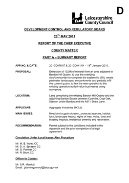Development Control and Regulatory Board 26 May 2011 Report of the Chief Executive County Matter Part a – Summary Report