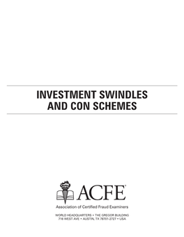 Investment Swindles and Con Schemes