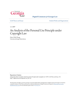 An Analysis of the Personal Use Principle Under Copyright Law Hsin-Chih Cheng University of Georgia School of Law