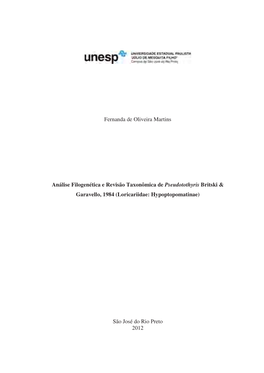 Fernanda De Oliveira Martins Análise Filogenética E Revisão Taxonômica