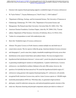 Genome-Wide Sequence-Based Genotyping Supports a Nonhybrid Origin of Castanea Alabamensis