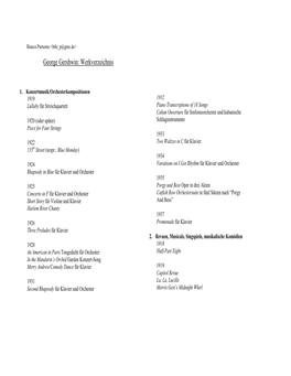 George Gershwin: Werkverzeichnis