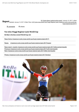 UCI Cyclo-Cross World Cup Fiuggi Regione Lazio 2017: Elite Women Results | Cyclingnews.Com 22/01/17 19:21