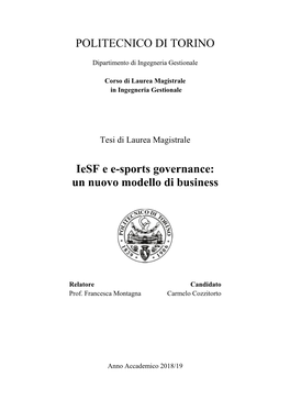 POLITECNICO DI TORINO Iesf E E-Sports Governance