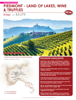 PIEDMONT - LAND of LAKES, WINE & TRUFFLES 8 Days from $3,179