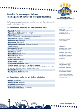 Benefits for Season Pass Holders Theme Parks of Our Group (Parques Reunidos)