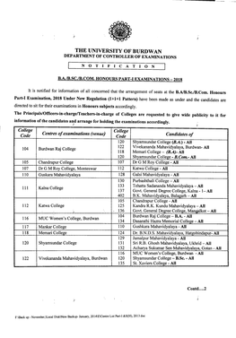 The University of Burdwan Department of Controller of Examinations