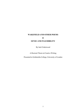Wakefield and Other Poems & Sense and Inaudibility