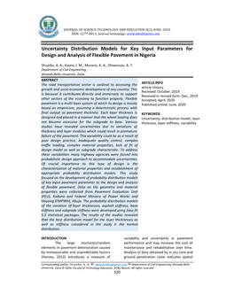 Uncertainty Distribution Models for Key Input Parameters for Design and Analysis of Flexible Pavement in Nigeria